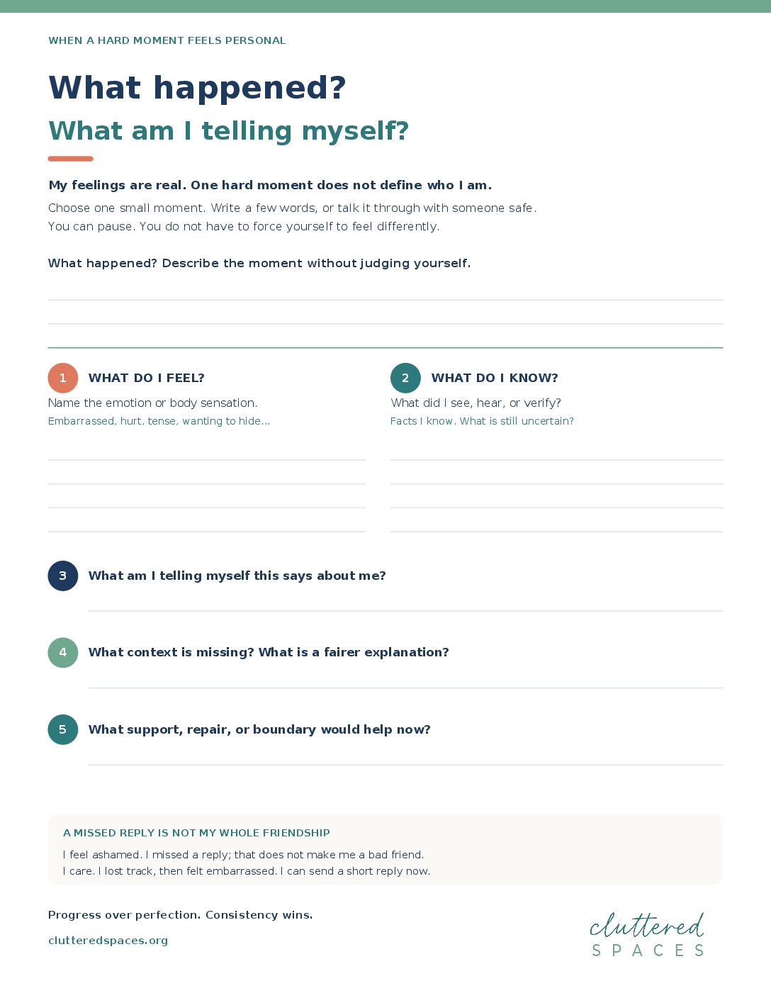 What happened? What am I telling myself? — Guided Journal Page: original page 1 preview