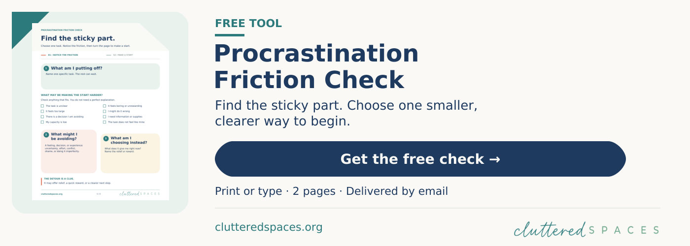 Preview of the two-page Procrastination Friction Check printable and fillable PDF