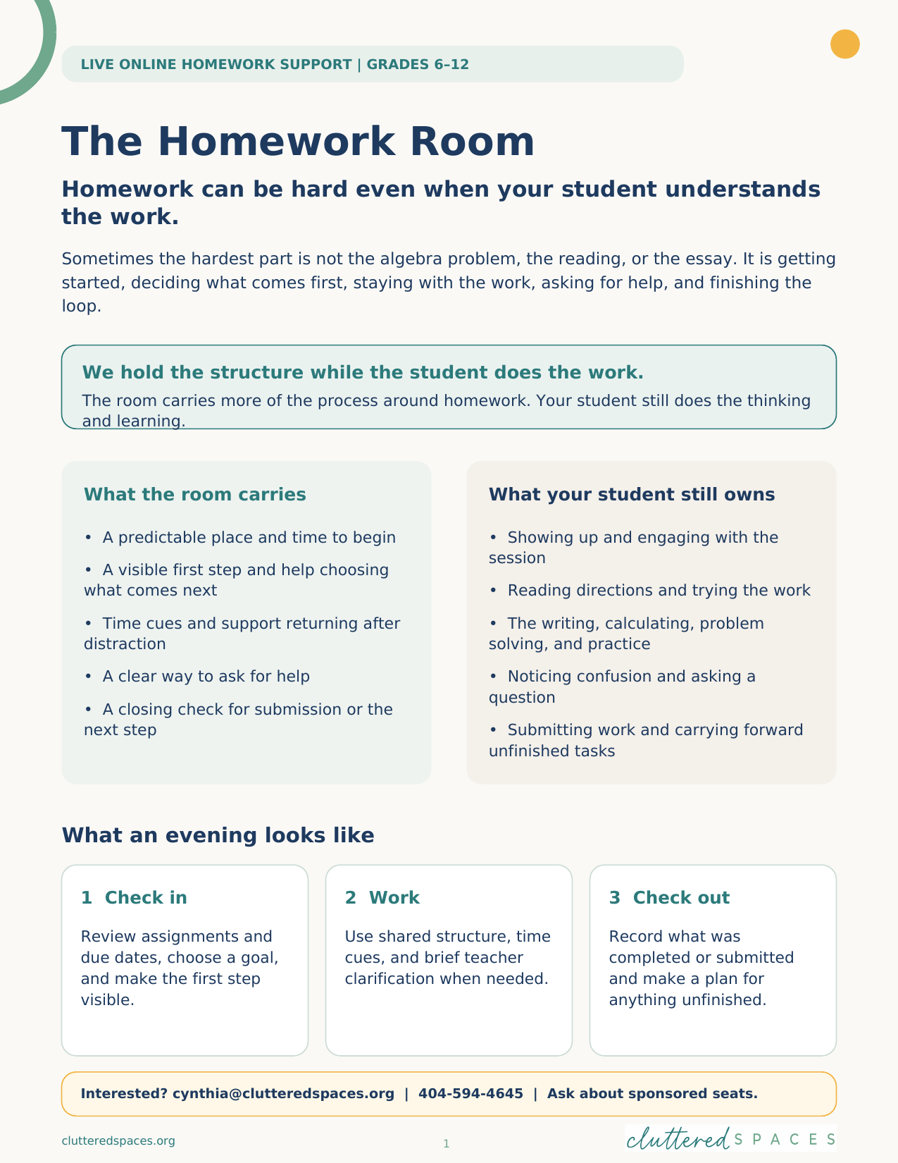Preview of The Homework Room Parent Explainer.