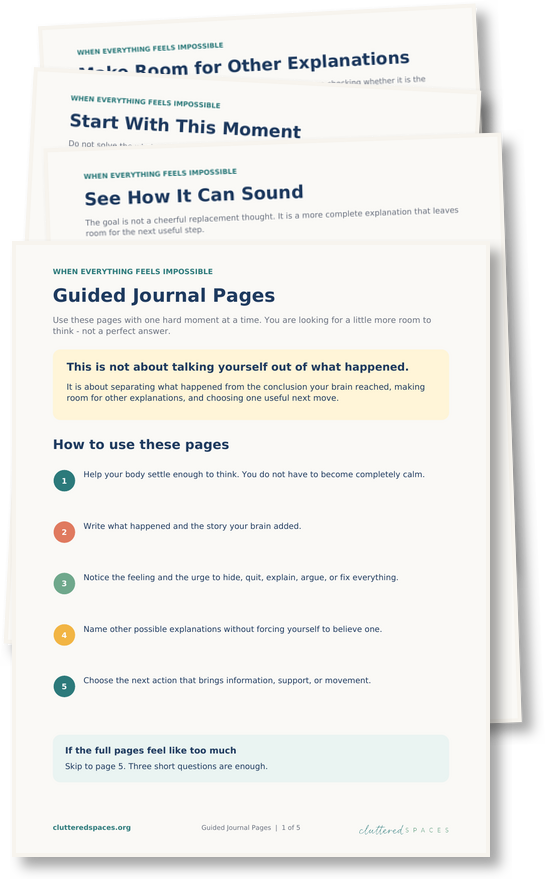 A stack of the When Everything Feels Impossible printable and digital guided journal pages.