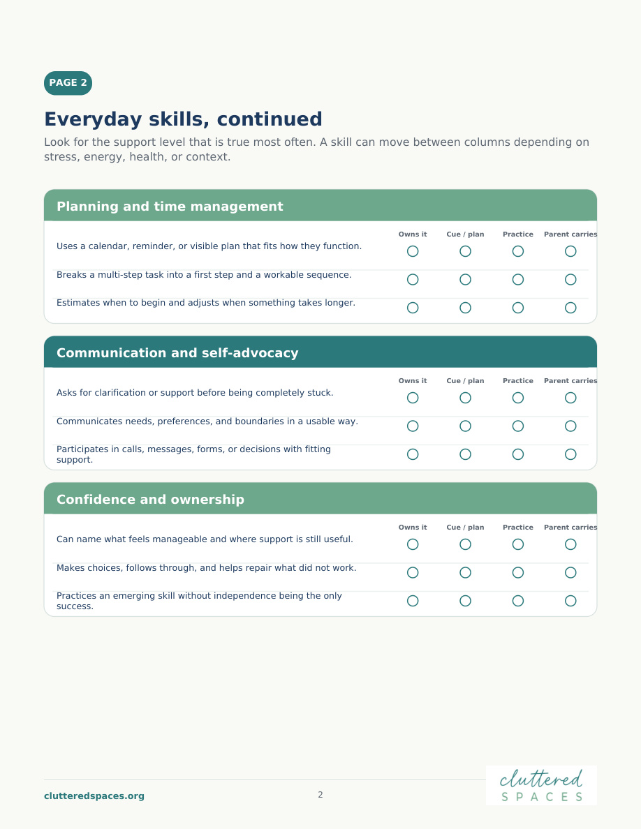 Young Adult Independence Skills Check-In: original page 2 preview
