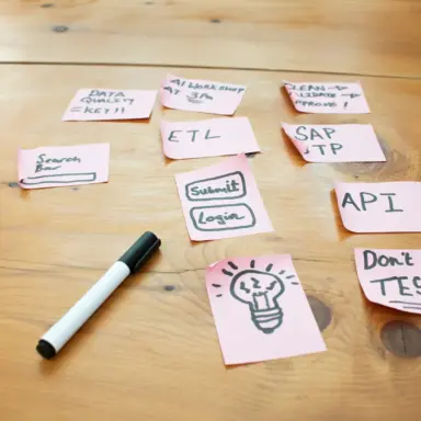 Sticky notes mapping steps on a wooden table